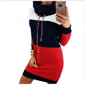Winter Turtleneck Long Sleeve Hooded Striped Colorful